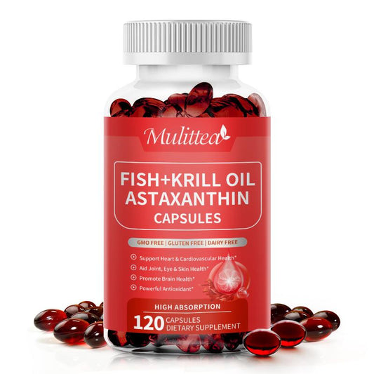Mulittea Fish Oil + Krill Oil with EPA, DHA & Astaxanthin Supports Joint, Skin, Brain & Eye Health