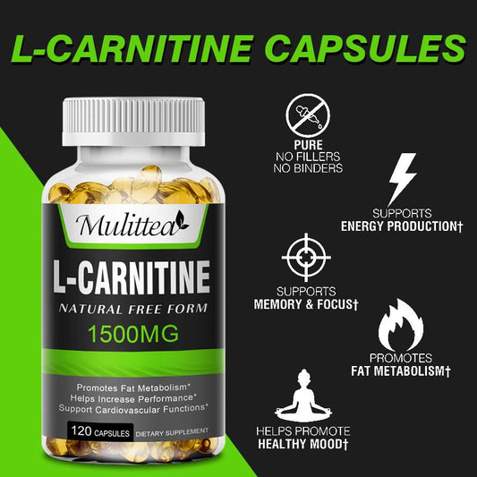 Mulittea L-Carnitine Capsules (120 Count) | 1,500mg High Potency | Energy & Focus Support