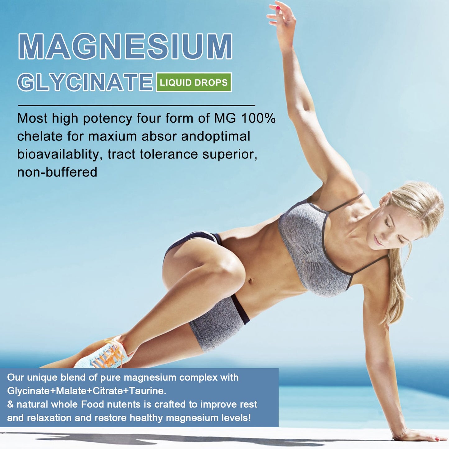 Liquid Magnesium Glycinate Drops – High‑Absorption Magnesium Complex w/ D3, B6, K2, L‑theanine – Berry Flavor, Sugar‑Free, Gentle on Stomach (Kids & Adults)