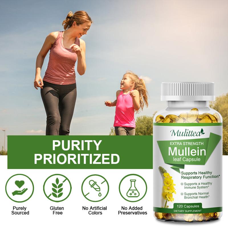 Natural Mullein Leaf Capsules – Herbal Lung Cleanse & Respiratory Support – Vegan 120pcs