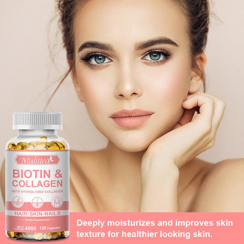 Mulitte Biotin + Collagen Capsules (120 Count) | Vegan, Anti-Aging Formula | Hair, Skin & Nail Support