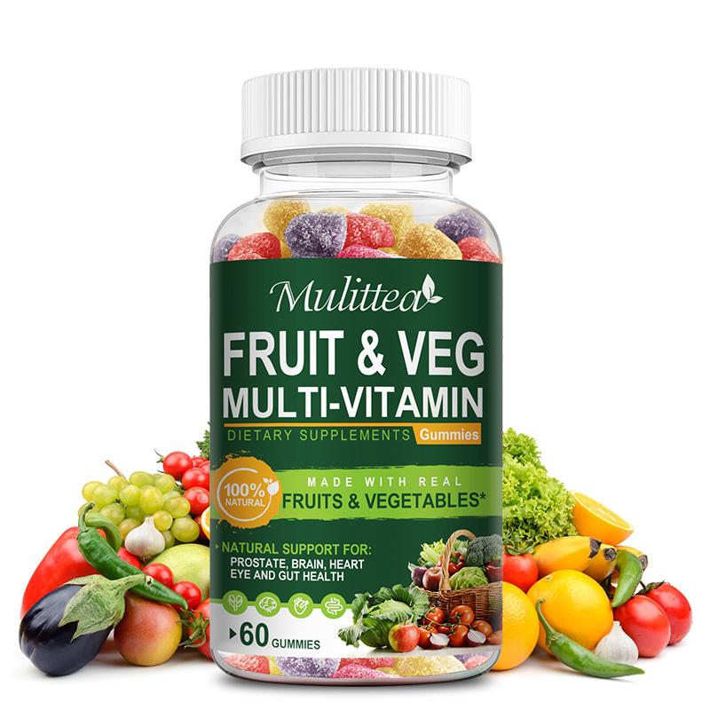 Mulittea Fruit & Veggie Gummies (60 counts) | Whole Food Multivitamin + Fiber | Energy & Immune Support