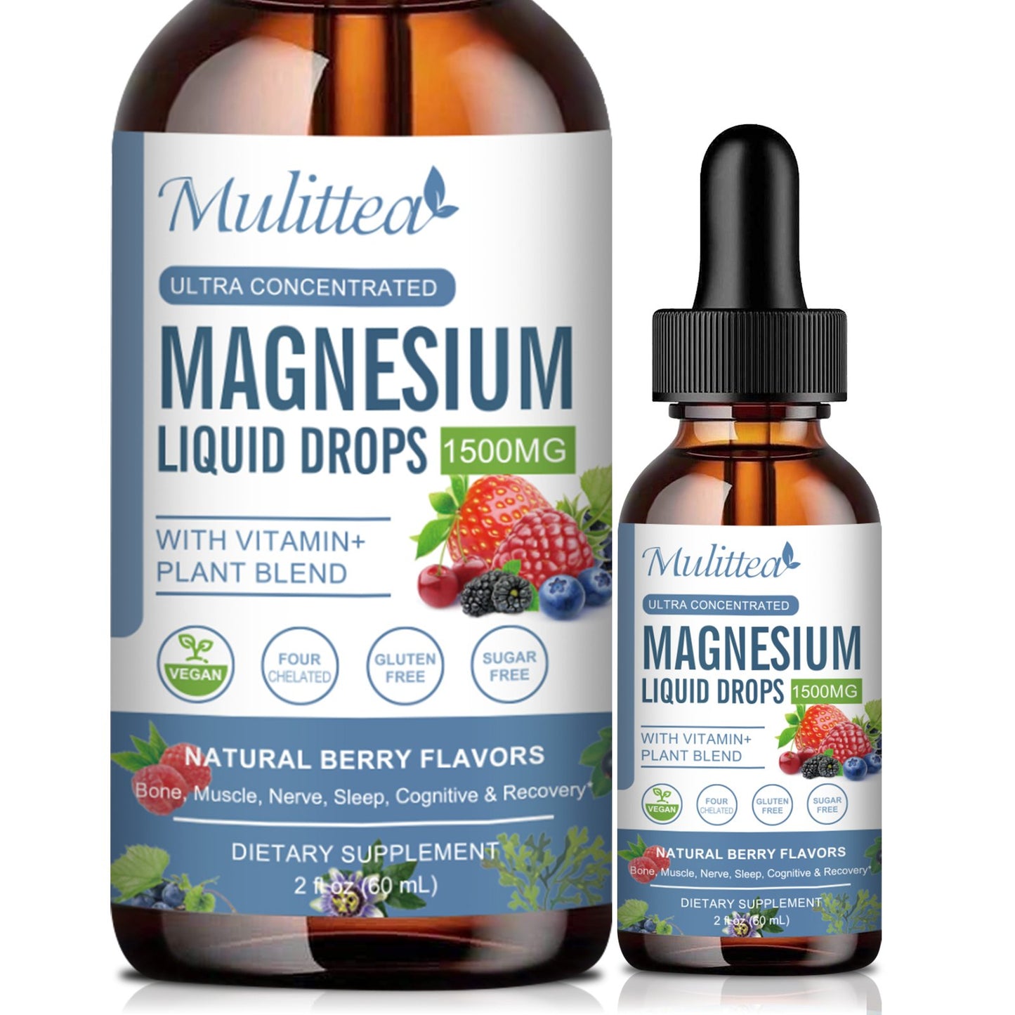 Liquid Magnesium Glycinate Drops 1500 mg – High‑Absorption Magnesium Complex w/ D3, B6, K2, L‑theanine – Berry Flavor, Sugar‑Free, Gentle on Stomach (Kids & Adults)