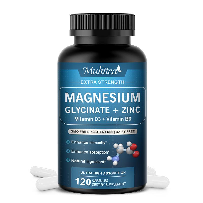 Mulittea Magnesium Glycinate 500mg Capsules with Zinc Vitamin D3 & B6 -120ct
