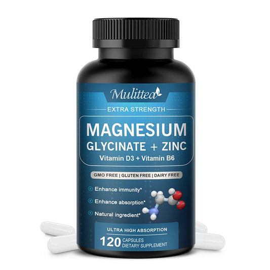 Mulittea Magnesium Glycinate 500mg Capsules with Zinc Vitamin D3 & B6 -120ct
