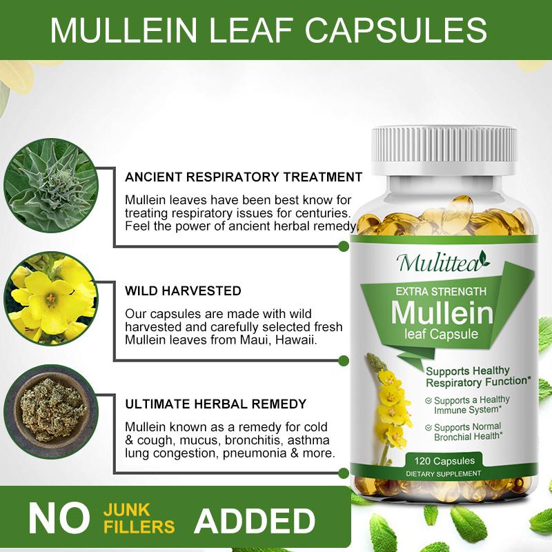 Natural Mullein Leaf Capsules – Herbal Lung Cleanse & Respiratory Support – Vegan 120pcs