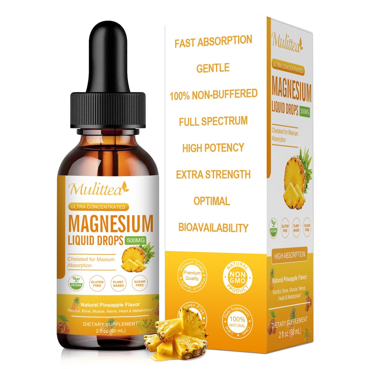 Magnesium 500mg Liquid Drops – High Absorption 5-in-1 Magnesium Complex with Glycinate, Malate, Citrate & Taurate – Vegan, Sugar-Free – 2 Fl.oz