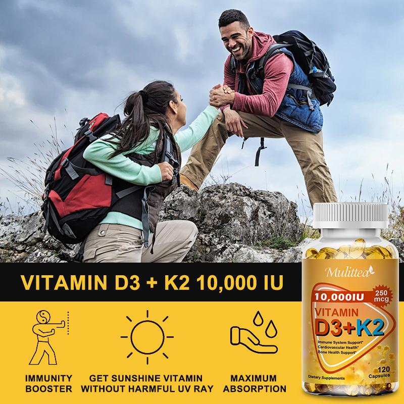 Vitamin D3 + K2 MK-7 Softgels – High Potency 10000 IU | Supports Calcium Absorption, Bone Strength, Joint Flexibility & Immune Health