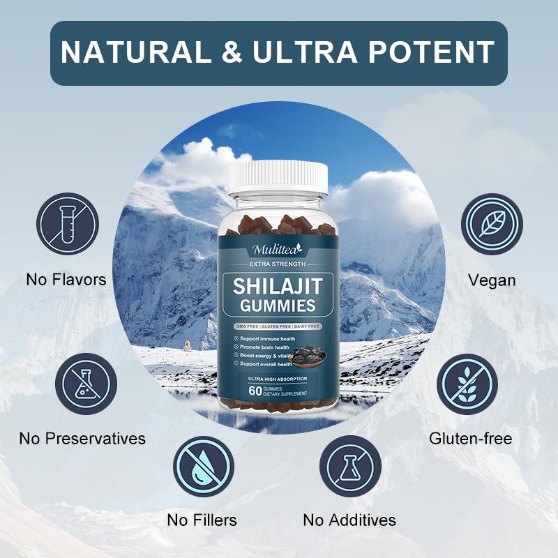 Mulittea Shilajit Gummies 800mg – 60 Strawberry Flavor Gummies (2 Pack) for Energy & Immune Support