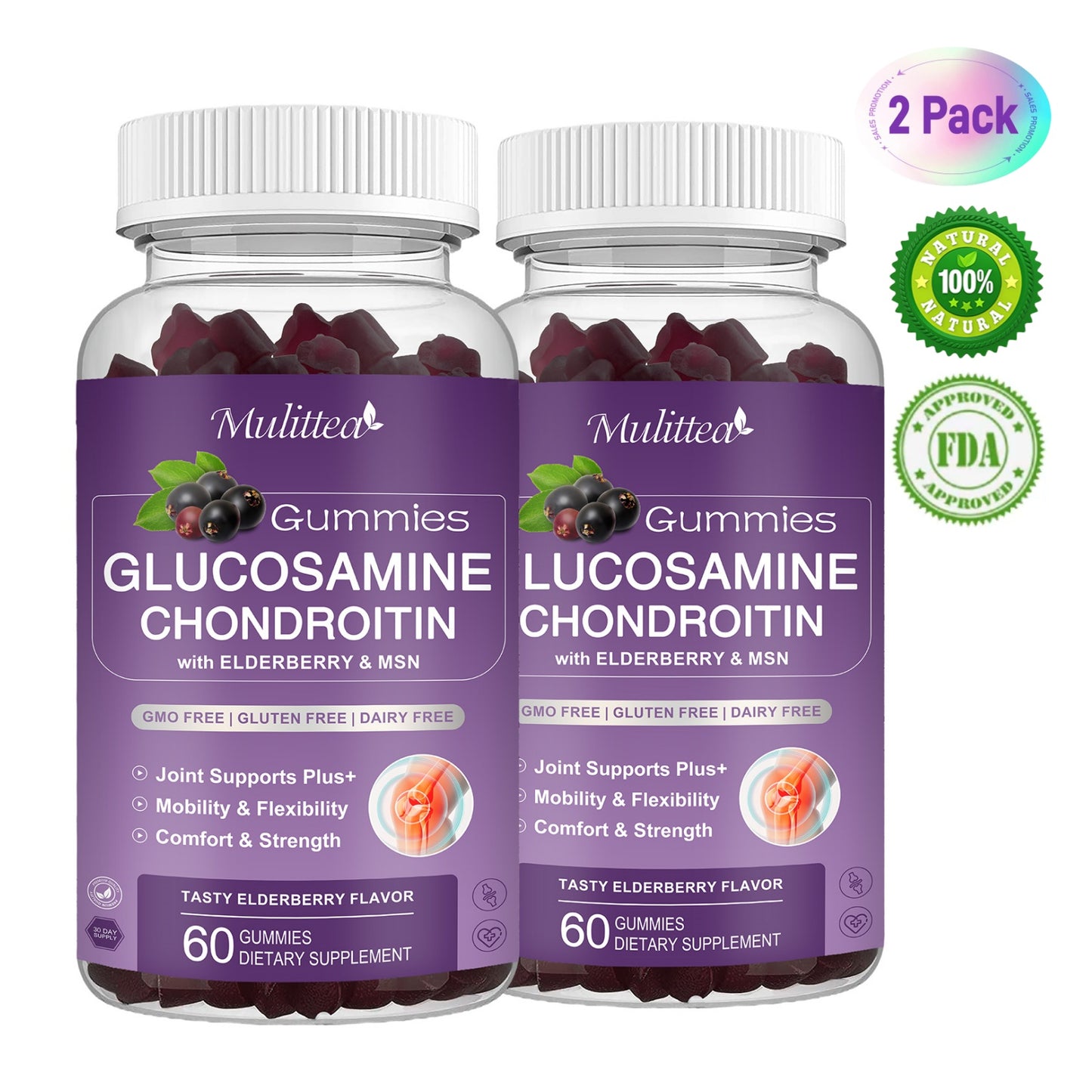 (2 Pack) Mulittea Glucosamine Chondroitin Gummies