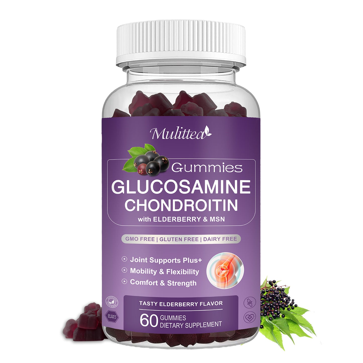 Glucosamine Chondroitin Gummies - Extra Strength Joint Support Gummies with MSM & Elderberry for Natural Joint Support supplement, Antioxidant Immune Support for Adults, Men & Women