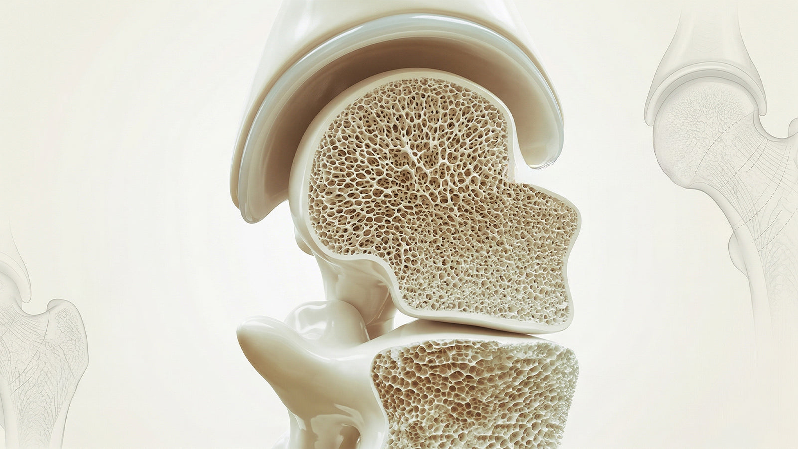 Microscopic view of healthy bone matrix showing mineral density and the role of trace minerals in skeletal structure.