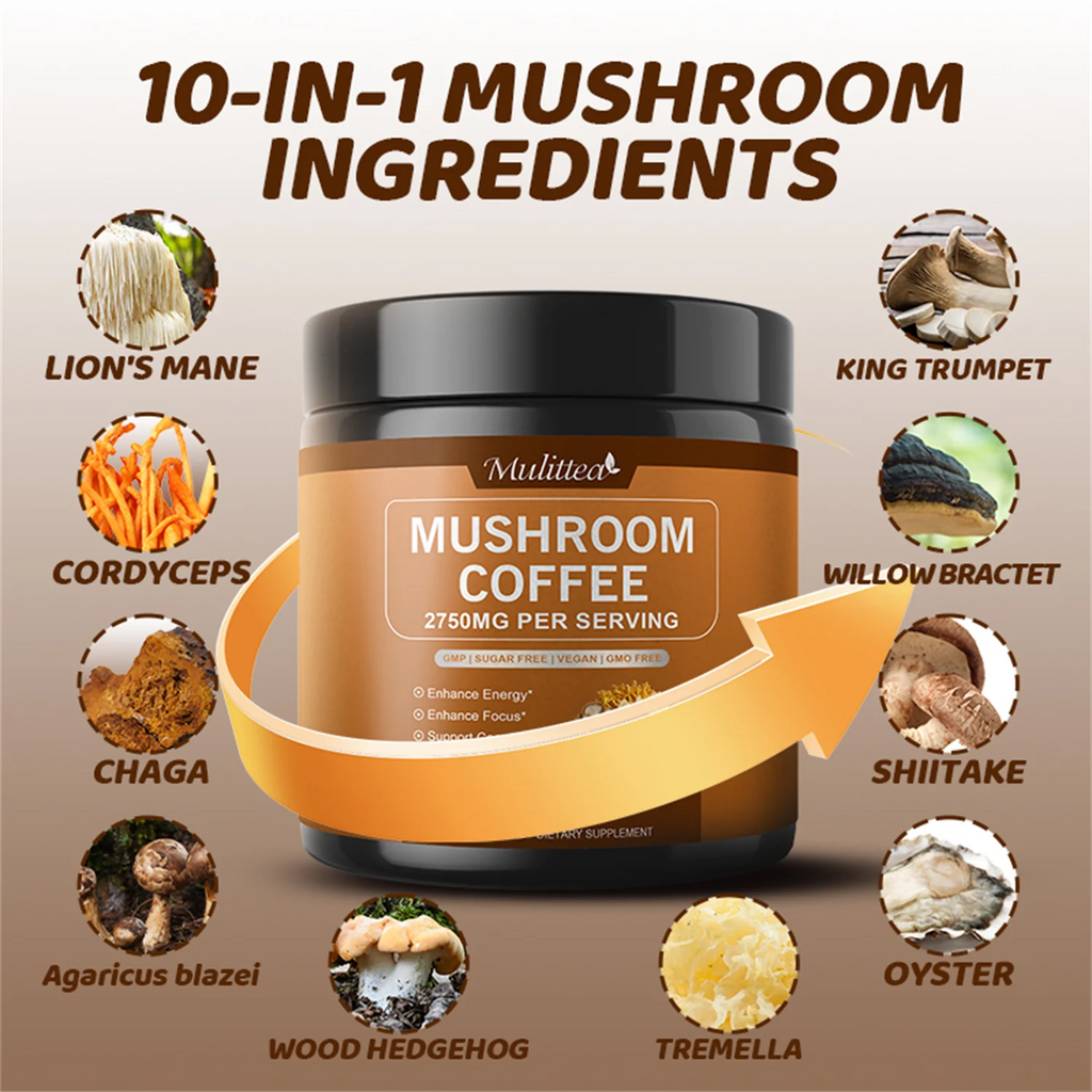 Organic Mushroom Coffee with Ashwagandha & Collagen – Lion’s Mane, Cordyceps & Chaga Blend for Energy & Immune Support, Focus & Mental Clarity, 2500mg Superfood Blend, 50 Servings