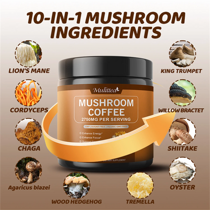 Organic Mushroom Coffee with Ashwagandha & Collagen – Lion’s Mane, Cordyceps & Chaga Blend for Energy & Immune Support, Focus & Mental Clarity, 2500mg Superfood Blend, 50 Servings