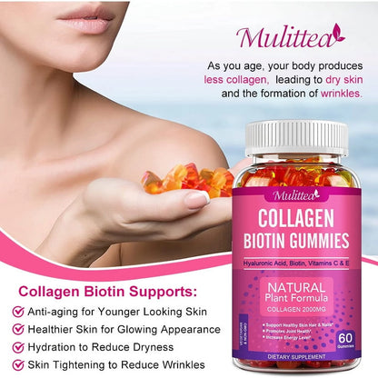 Collagen Vitamin Gummies With Biotin,Zinc for Hair, Skin, Nails, Immune Support -60Ct(2 Pack)