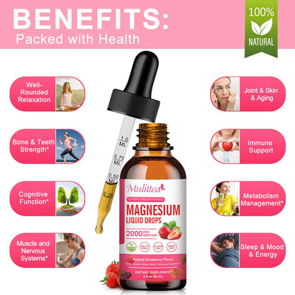 Mulittea Magnesium Glycinate Liquid Drops – High Absorption Triple Magnesium with D3, K2, B6 – Sugar-Free, Vegan, Sleep & Muscle Support - 2 Packs