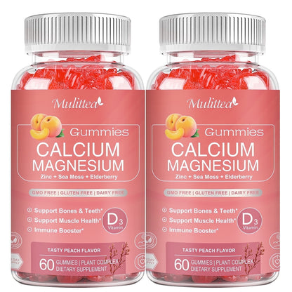Mulittea Peach Flavor Calcium Magnesium Zinc Gummies – Sugar-Free & Highly Absorbed
