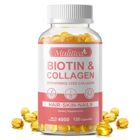 Mulitte Biotin + Collagen Capsules (120 Count) | Vegan, Anti-Aging Formula | Hair, Skin & Nail Support