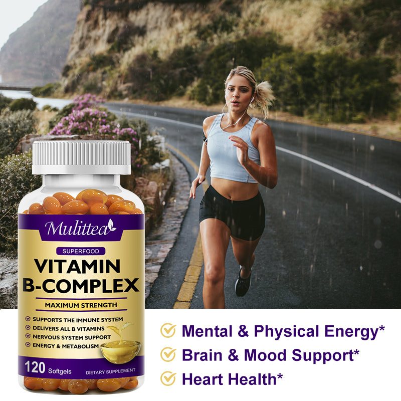 Vitamin B Complex Capsule (B12, B1, B2, B3, B5, B6, B7, B9, Folic Acid & Biotin) ,Reduce Stress & Supports Better Moods ,Assists Nervous System Health & Energy