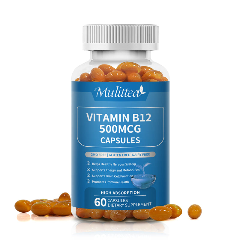 Mulittea Vitamin B12 500mcg (as Cyanocobalamin) Supports Energy Production Promote Good Mood & Aid Immune System