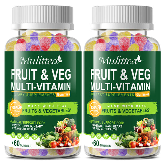 Mulittea Fruit & Veggie Gummies (2-Pack) | Whole Food Multivitamin + Fiber | Energy & Immune Support