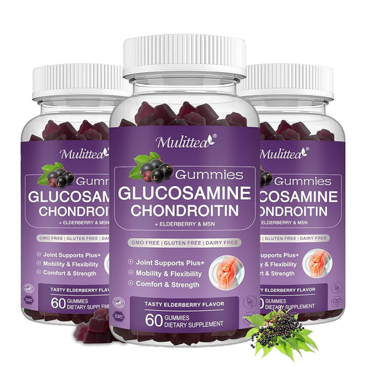 Mulittea Glucosamine Chondroitin Gummies (180 Count) | Extra Strength with MSM & Elderberry | Joint & Immune Support