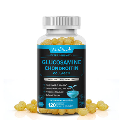 Glucosamine Chondroitin Joint Support Complex with OptiMSM & Collagen Peptides – For Healthy Joints, Hair, Skin & Nails – Gluten Free