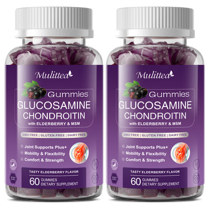 Mulittea Glucosamine Chondroitin Gummies (120 Count) | Extra Strength with MSM & Elderberry | Joint & Immune Support