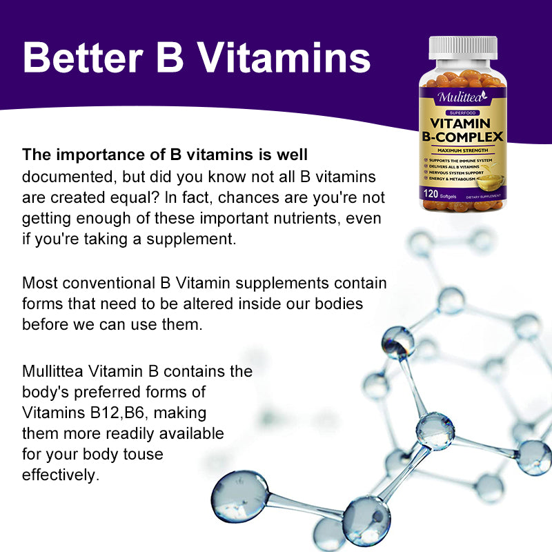 Vitamin B Complex Capsule (B12, B1, B2, B3, B5, B6, B7, B9, Folic Acid & Biotin) ,Reduce Stress & Supports Better Moods ,Assists Nervous System Health & Energy