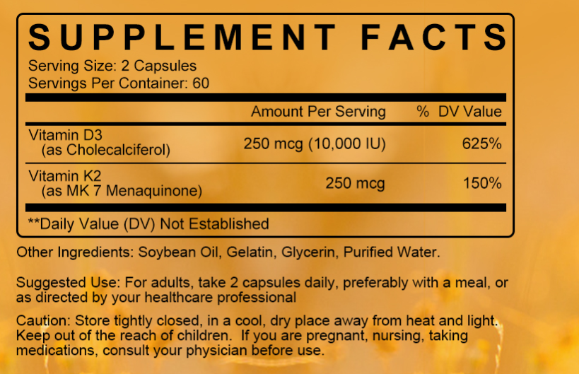 Vitamin D3 with K2(mk7) Softgel for Boosting Calcium Absorption, Bone &joint Health, Increase Immunity