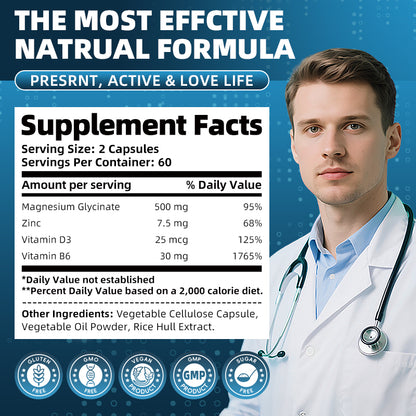 Mulittea Magnesium Glycinate 500mg with Zinc, Vitamin D3 & B6 - 60 counts