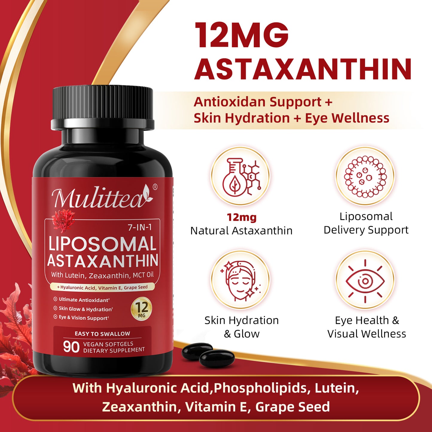 Liposomal Astaxanthin & Hyaluronic Acid | 90 Softgels