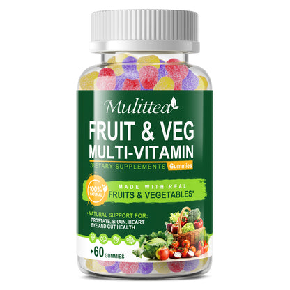 Mulittea Fruit & Veggie Gummies (60 counts) | Whole Food Multivitamin + Fiber | Energy & Immune Support