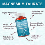 Magnesium Taurate Gummies,Amino Acid 1800mg Supplement,Supports Liver,Heart,Brain & Visual Health,60 Gummies