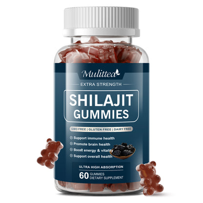 Mulittea Shilajit Gummies (60 Count) | 800mg, Strawberry Flavor | Energy & Immune Support