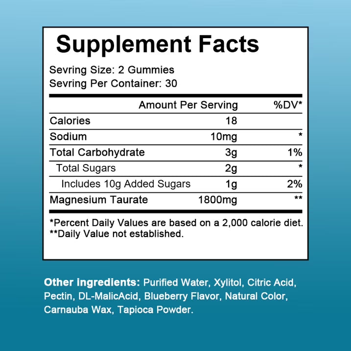 Magnesium Taurate Gummies,Amino Acid 1800mg Supplement,Supports Liver,Heart,Brain & Visual Health,60 Gummies