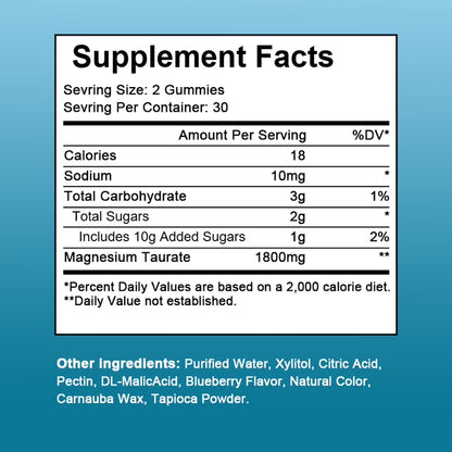 Magnesium Taurate Gummies,Amino Acid 1800mg Supplement,Supports Liver,Heart,Brain & Visual Health,60 Gummies