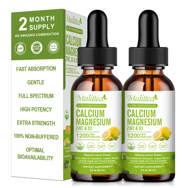 Calcium Magnesium Zinc Liquid Drop - Plant Calcium Supplement Plus Magnesium Glycinate 500mg,VIT C,D3 K2,Potassium & Superfood for Bone, Muscles, Mood & Zzz Support -Sugar-Free (2 Pack)