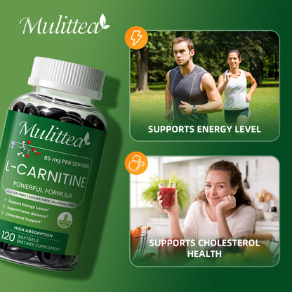 Mulittea® L-Carnitine Softgels - Premium L-Carnitine Tartrate 300mg Per Serving for Energy Production, Lipid Metabolism & Brain Health Support (120 Softgels)