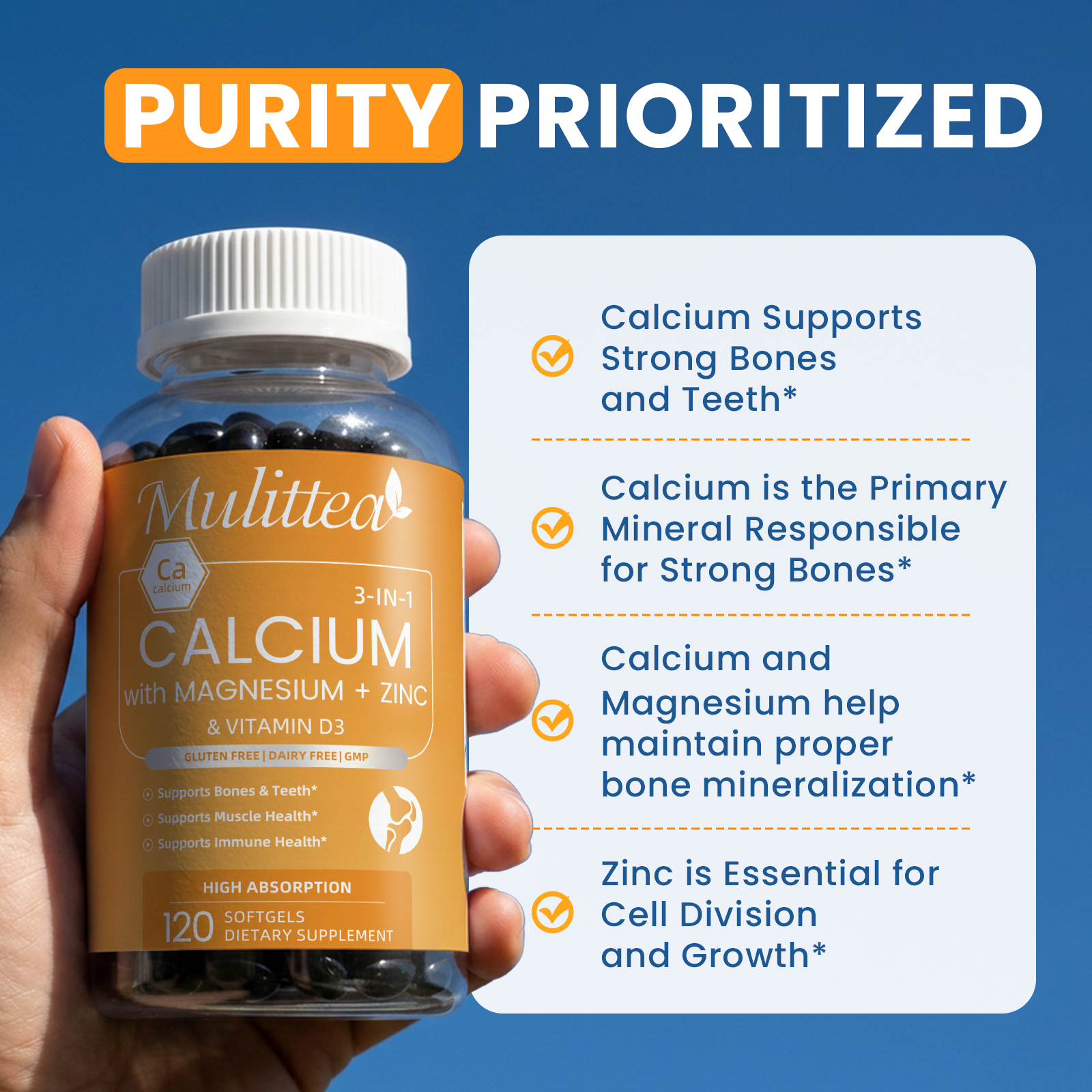 Calcium Magnesium Zinc & D3 Complex | 120 Softgels
