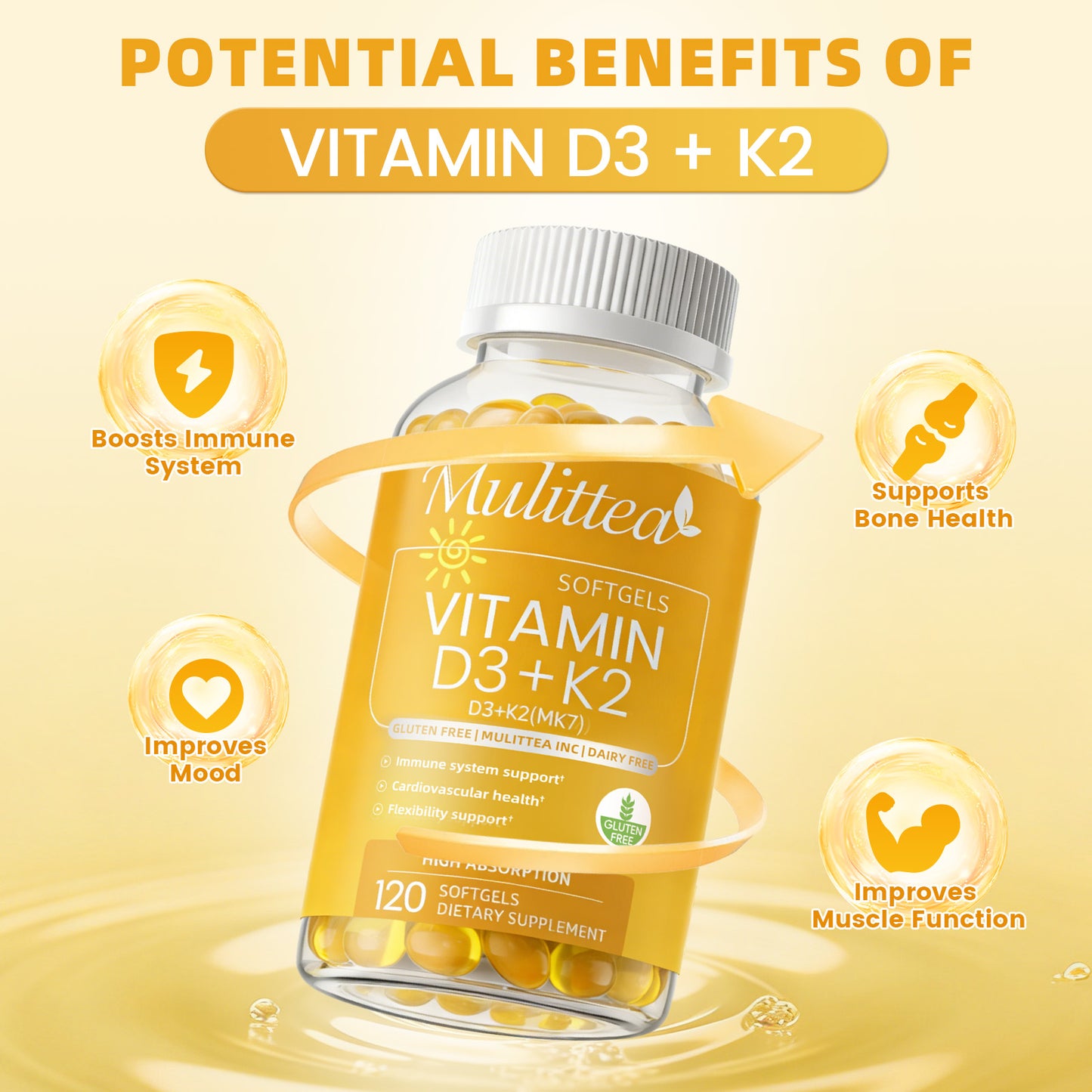 Mulittea® Vitamin D3 + K2 (MK7) Softgels | High Absorption Bone & Cardiovascular Matrix