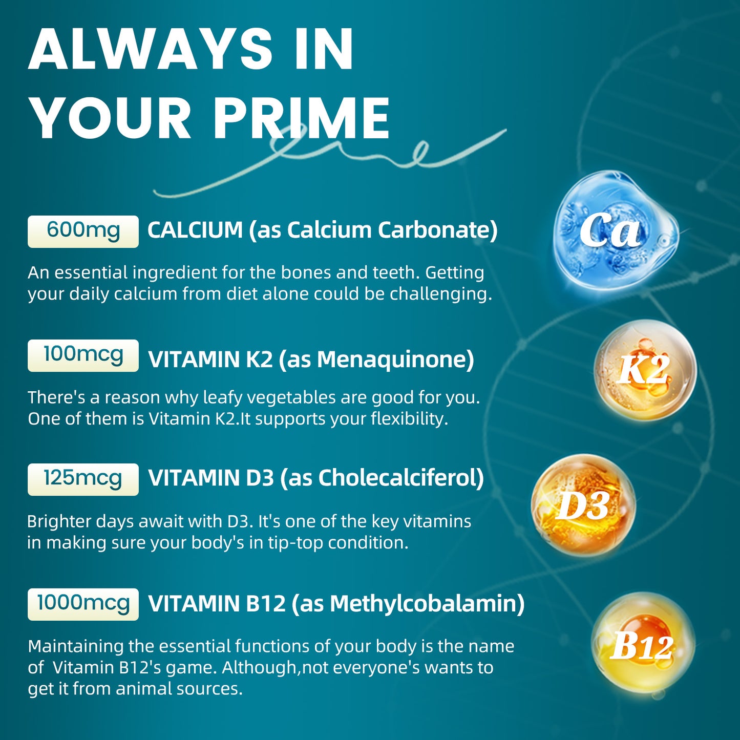 Calcium D3 K2 & B12 | 120 Softgels