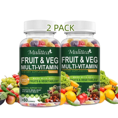 Fruit & Vegetable Complex Gummies - Whole Food Multivitamin & Fiber for Energy & Immunity - 60 Gummies