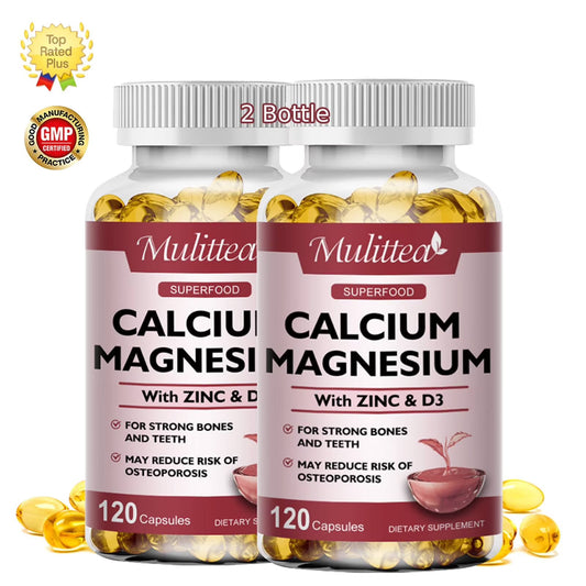 (2 Pack)Mulittea Calcium Magnesium Zinc Softgels with Vitamin D3,Supports Strong Bones,Muscle,Nervous System Health,Total 240 Capsules