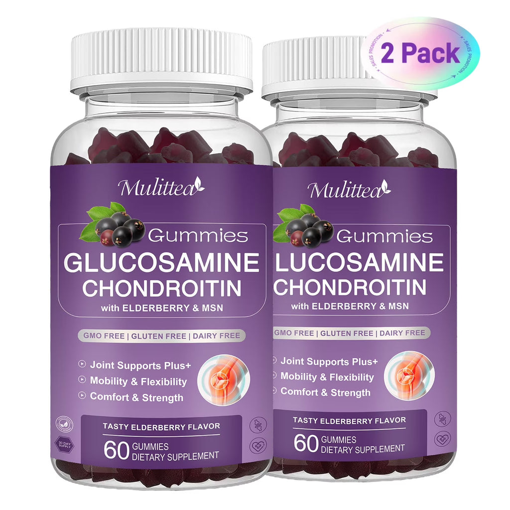 (2 Pack) Mulittea Glucosamine Chondroitin Gummies with MSM & Elderberry for Mobility & Flexibility, Joint Support, Dietary Supplement for Adults, 120 Gummies