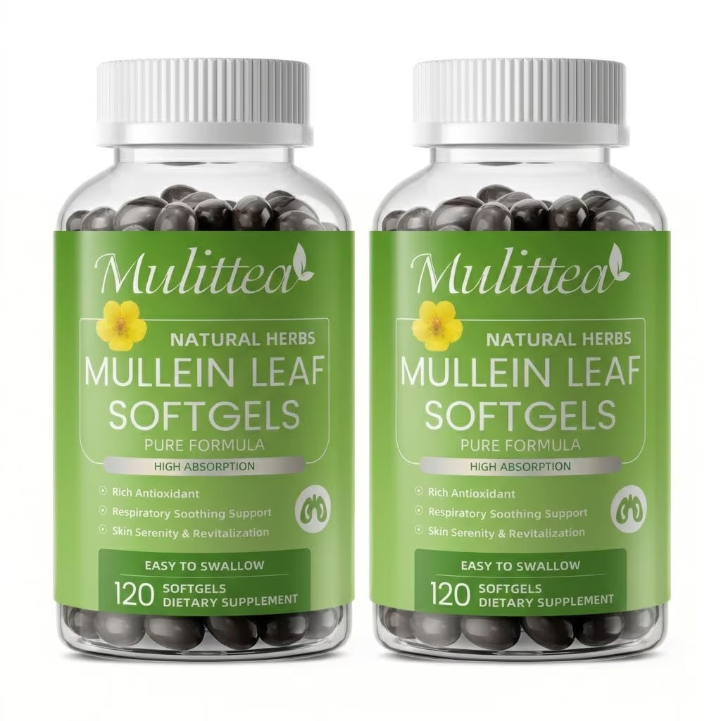 (2 Pack) Mulittea Mullein Leaf Capsules - Herbal Dietary Supplement for Lung Detox & Healthy Breath - 240 Capsules