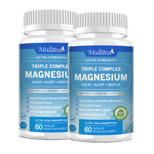 (2 Pack)2000mg Triple Magnesium Complex - With Magnesium Glycinate, Malate, & Citrate for Muscles, Nerves, & Energy | High Absorption | Vegan, Non-GMO | 60 Capsules