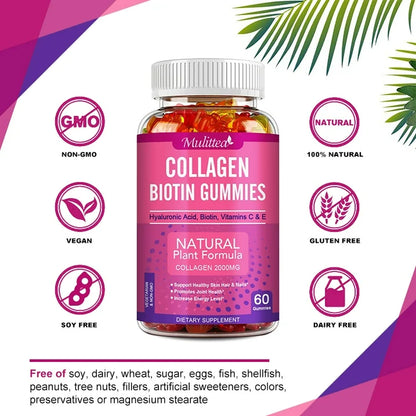 Collagen Vitamin Gummies With Biotin,Zinc for Hair, Skin, Nails, Immune Support -60Ct(2 Pack)