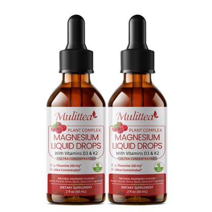 Magnesium Glycinate Liquid Drop - with Citrate, Malate and Taurate, L-Theanine, D3, K2,B6 - for Sleep, Bone,Muscles, Energy, Sugar-Free Raspberry Flavor - 4 Fl Oz