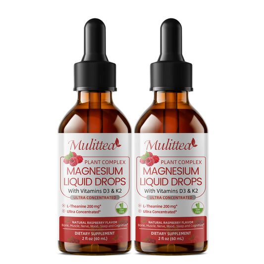 Magnesium Glycinate Liquid Drop - with Citrate, Malate and Taurate, L-Theanine, D3, K2,B6 - for Sleep, Bone,Muscles, Energy, Sugar-Free Raspberry Flavor - 4 Fl Oz